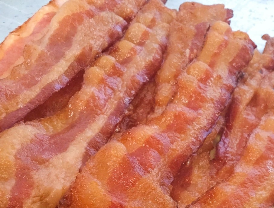 close up view of crispy cooked bacon