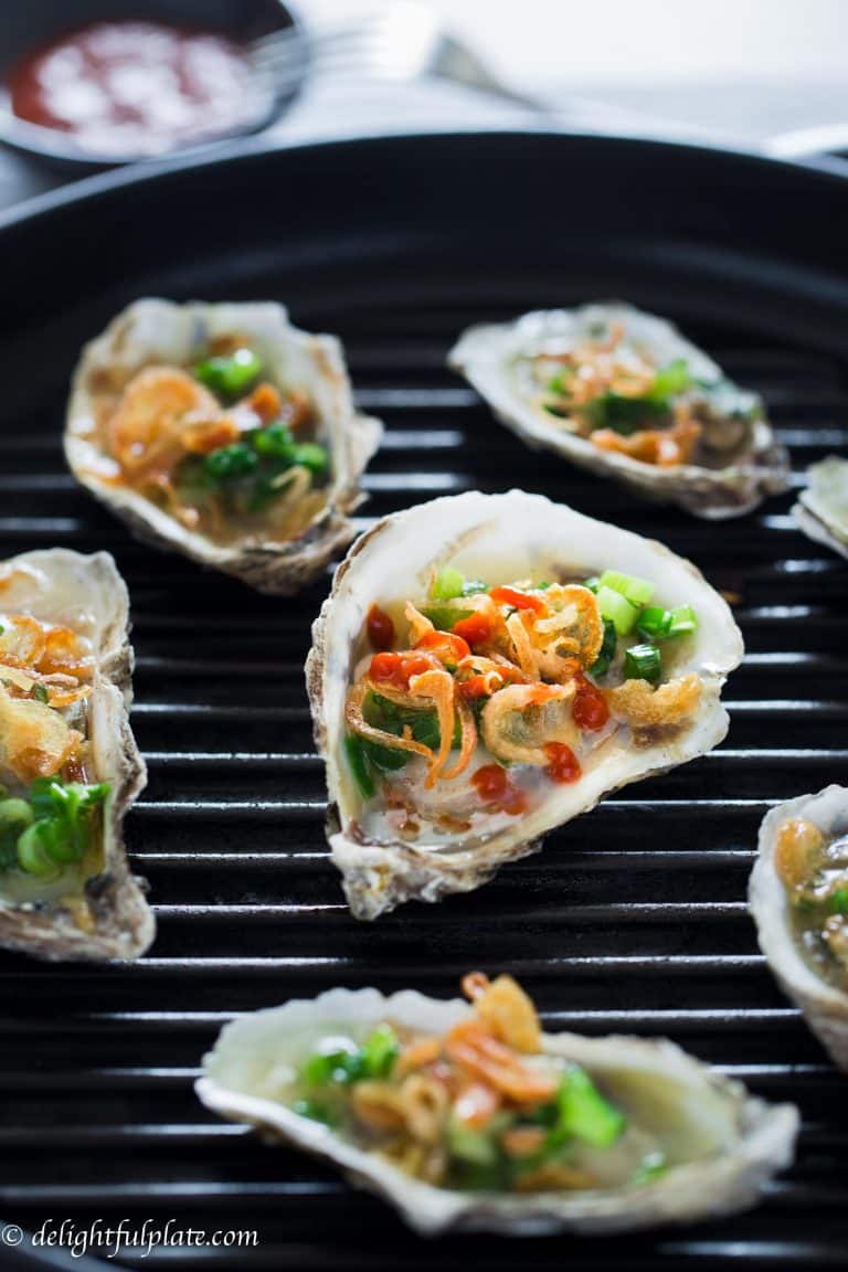 Grilled Oysters with Scallions and Fried Shallots or Hau Nuong Mo Hanh