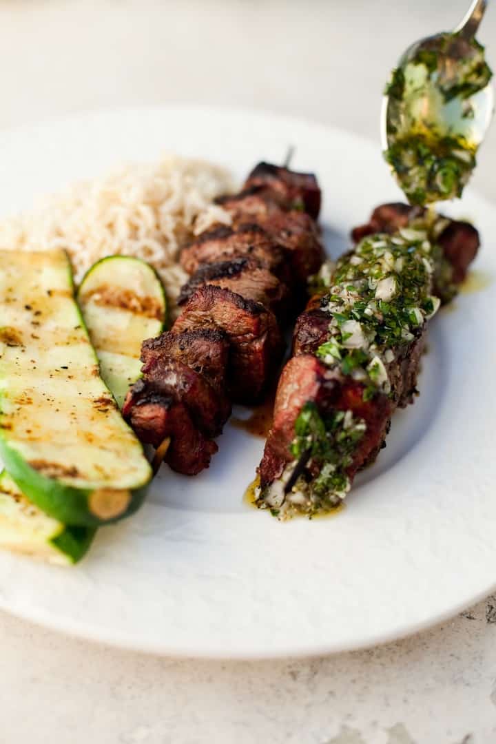 Argentinian Beef Kabobs with Chimichurri Sauce