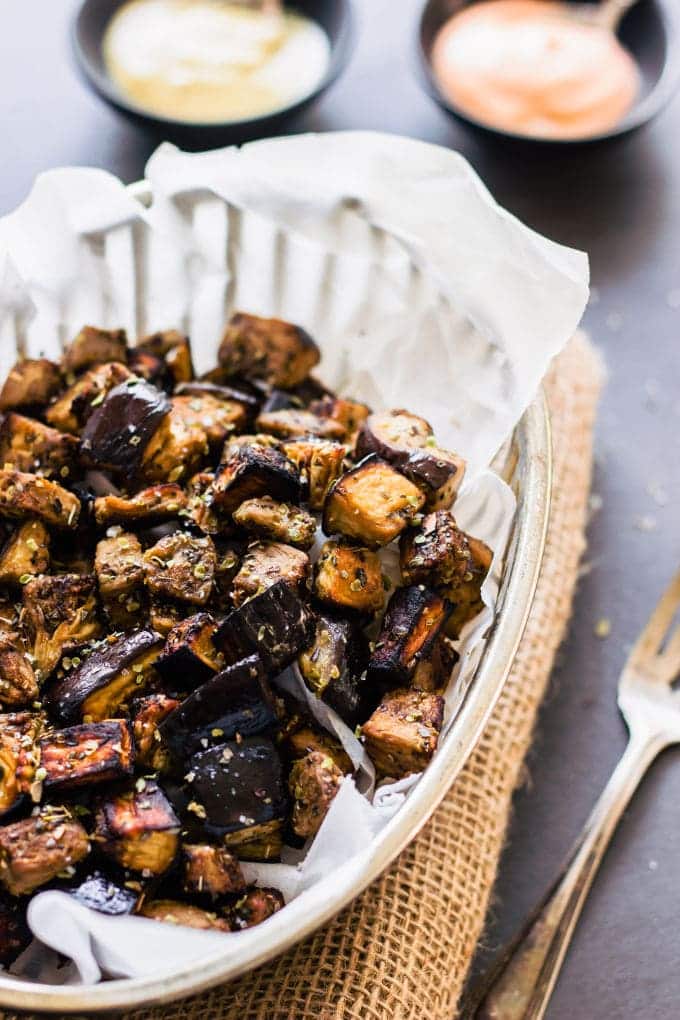 Oven Roasted Eggplant Cubes with Balsamic Vinaigrette