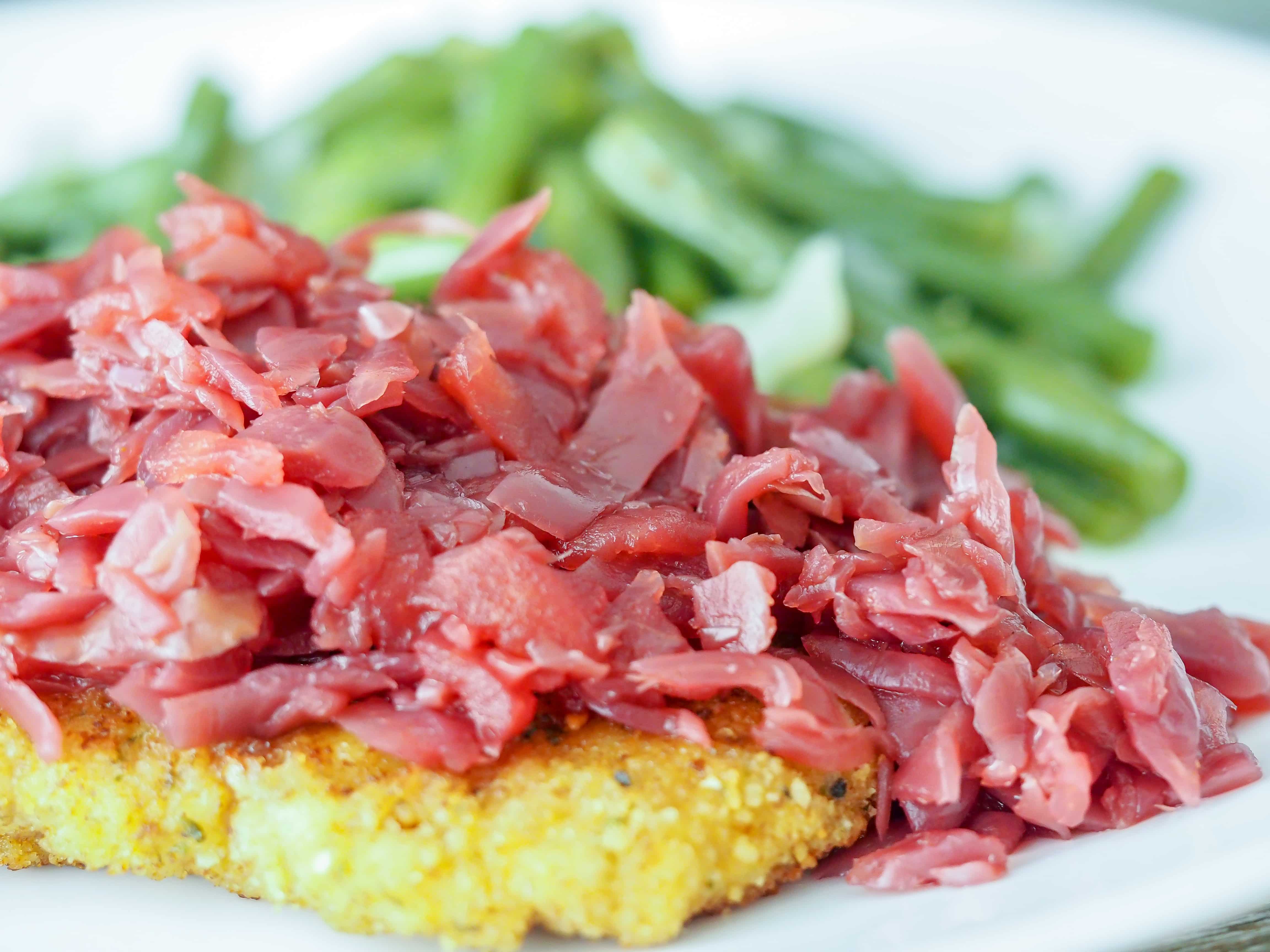 pork schnitzel with red cabbage