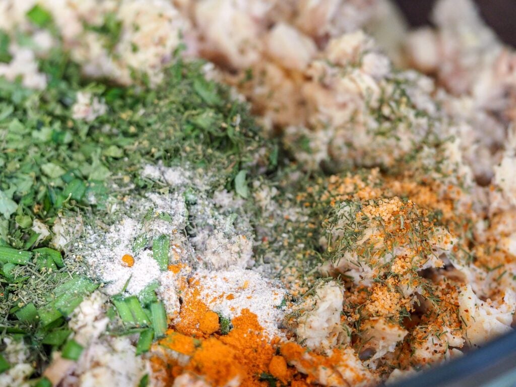 close-up view of salmon patty mixture