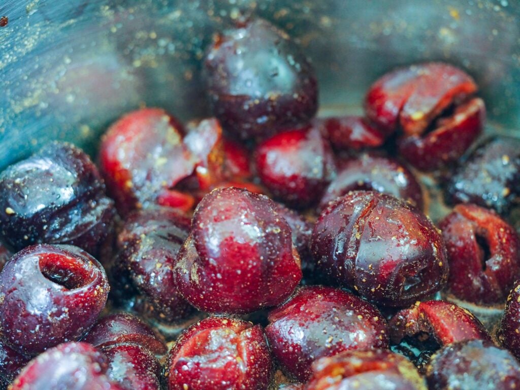 pitted cherries close up in instant pot