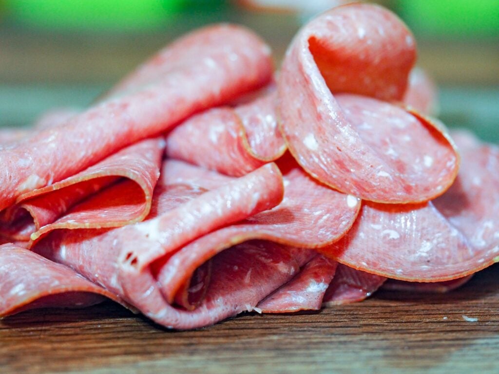 rinsed dried beef on wooden cutting board