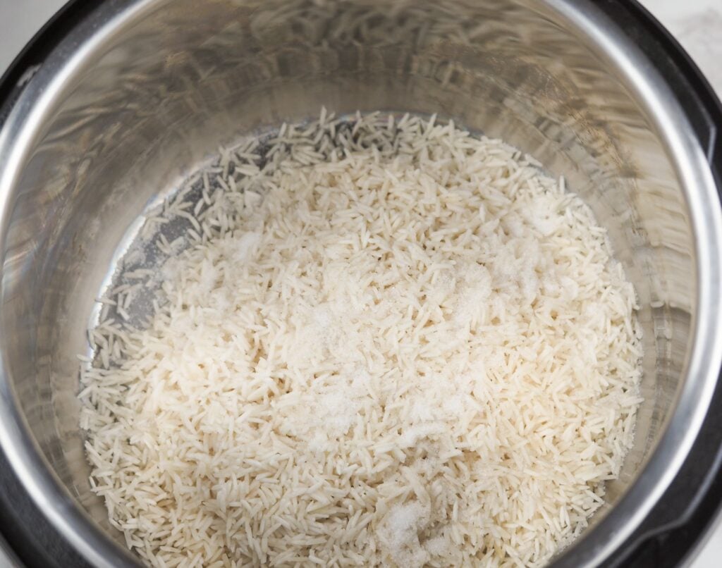 overhead view of jasmine rice in Instant Pot