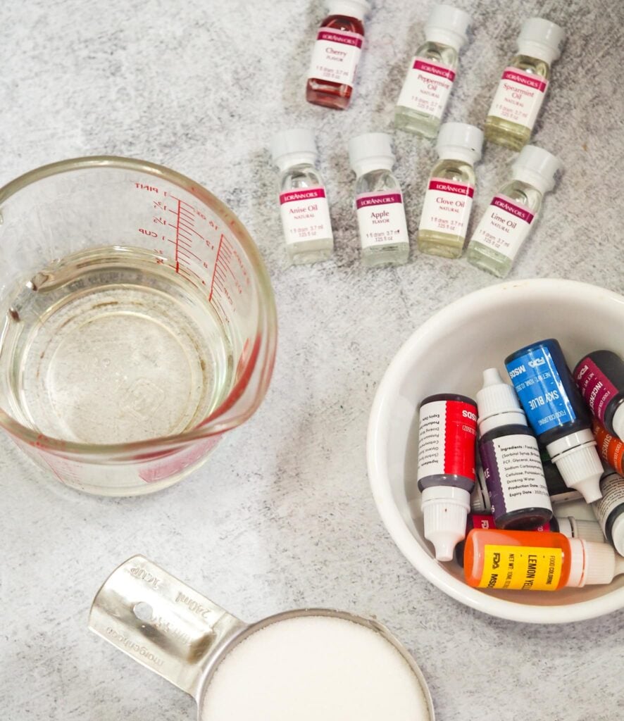 ingredients for hard tack candy on table