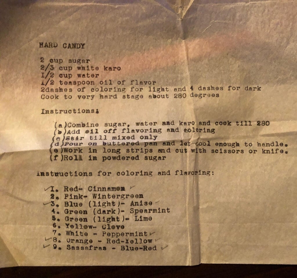 old typed recipe card