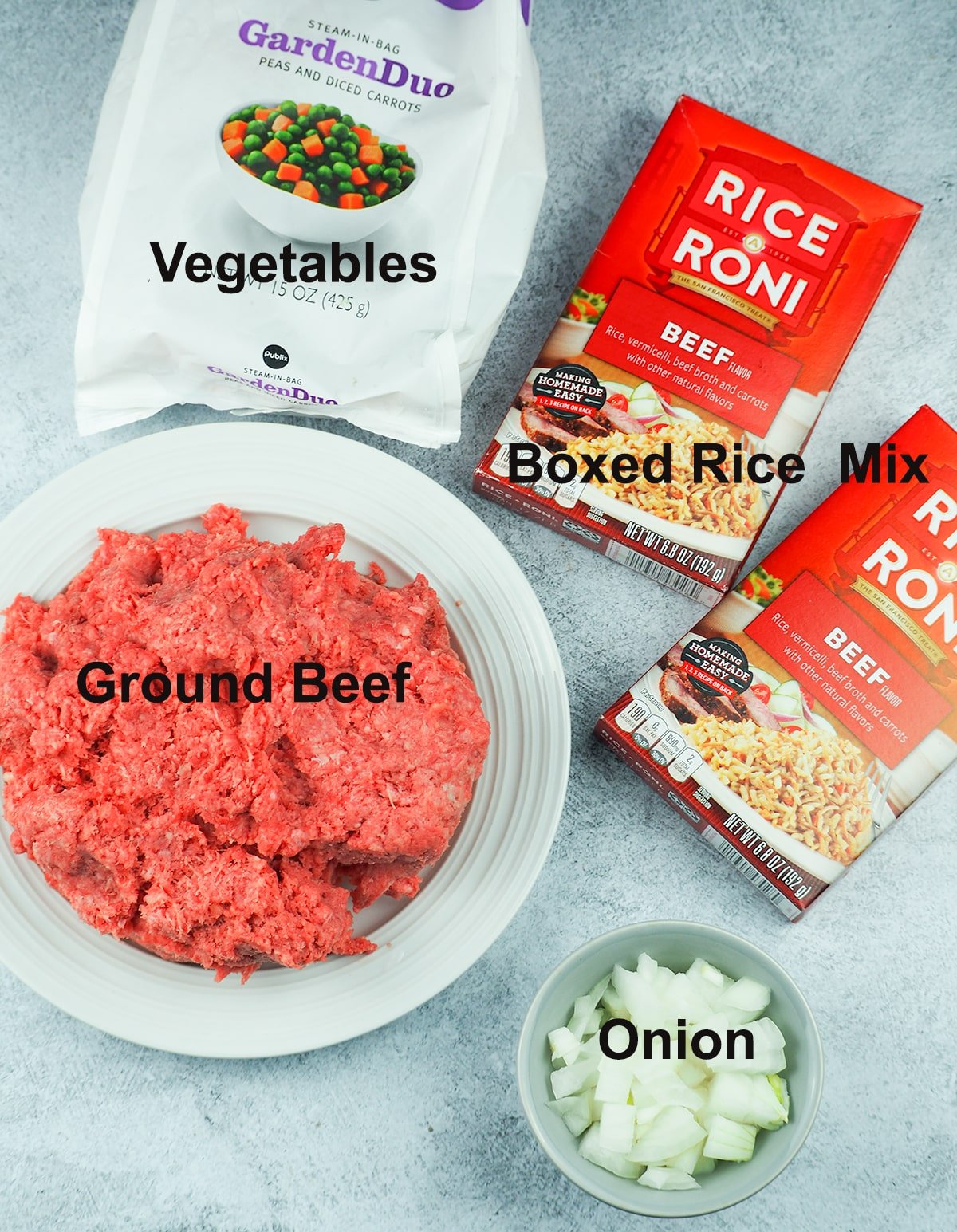 ingredients for ground beef and rice