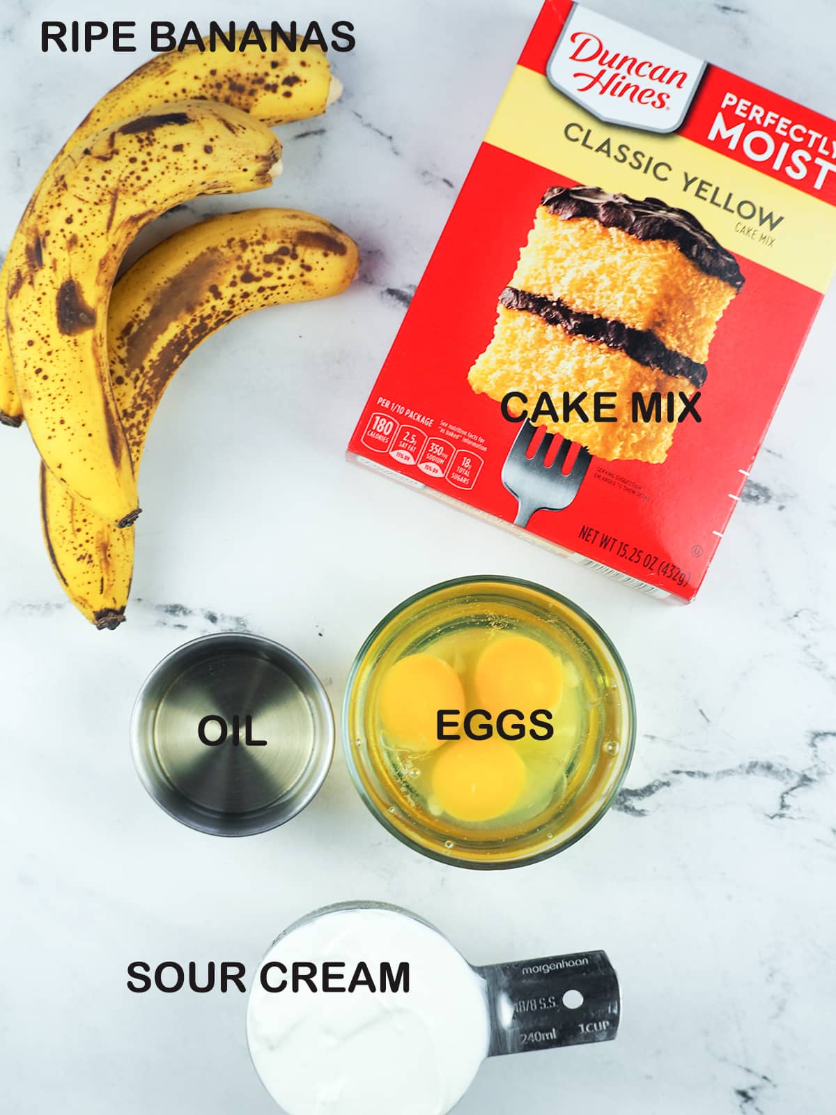 ingredients for banana sour cream cake