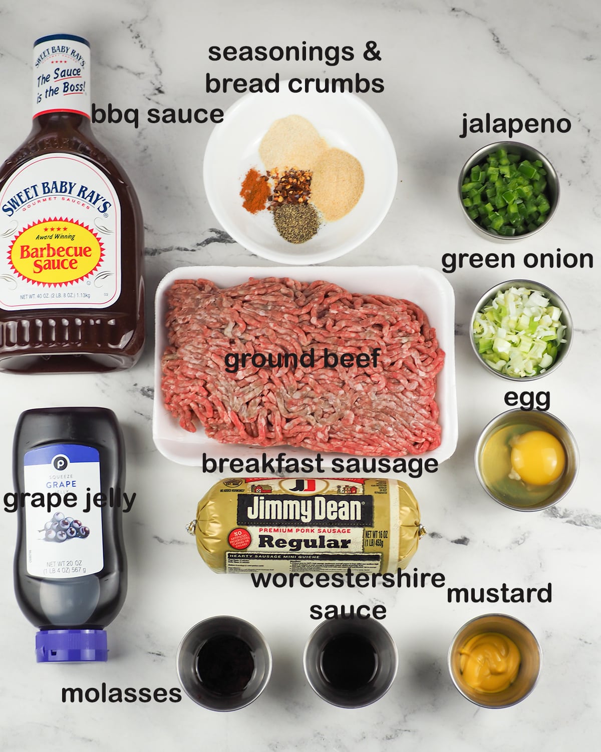 ingredients for meatballs with grape jelly and barbecue sauce