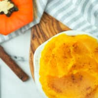 pumpkin puree in white crock