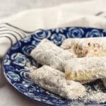 easy puff pastry beignets on blue plate