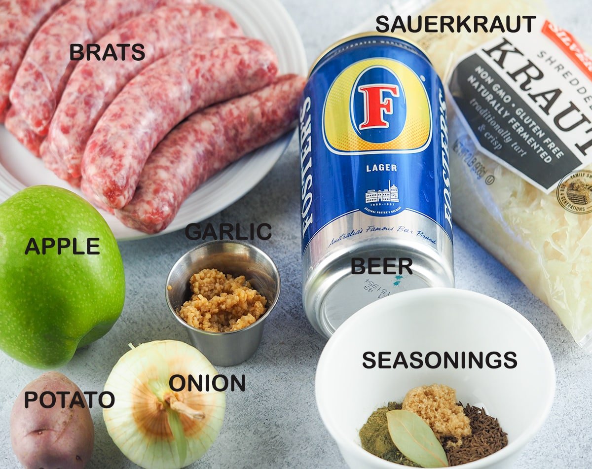 ingredients for brats and sauerkraut