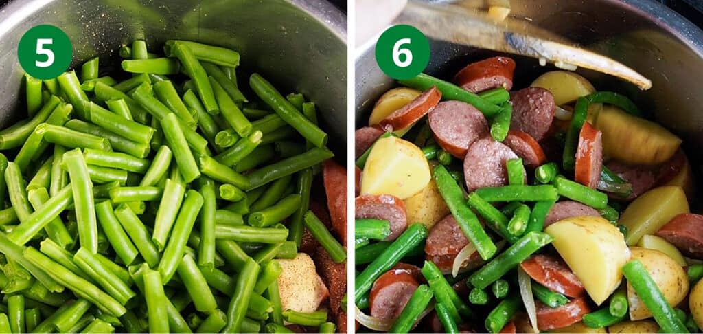 add green beans and potatoes