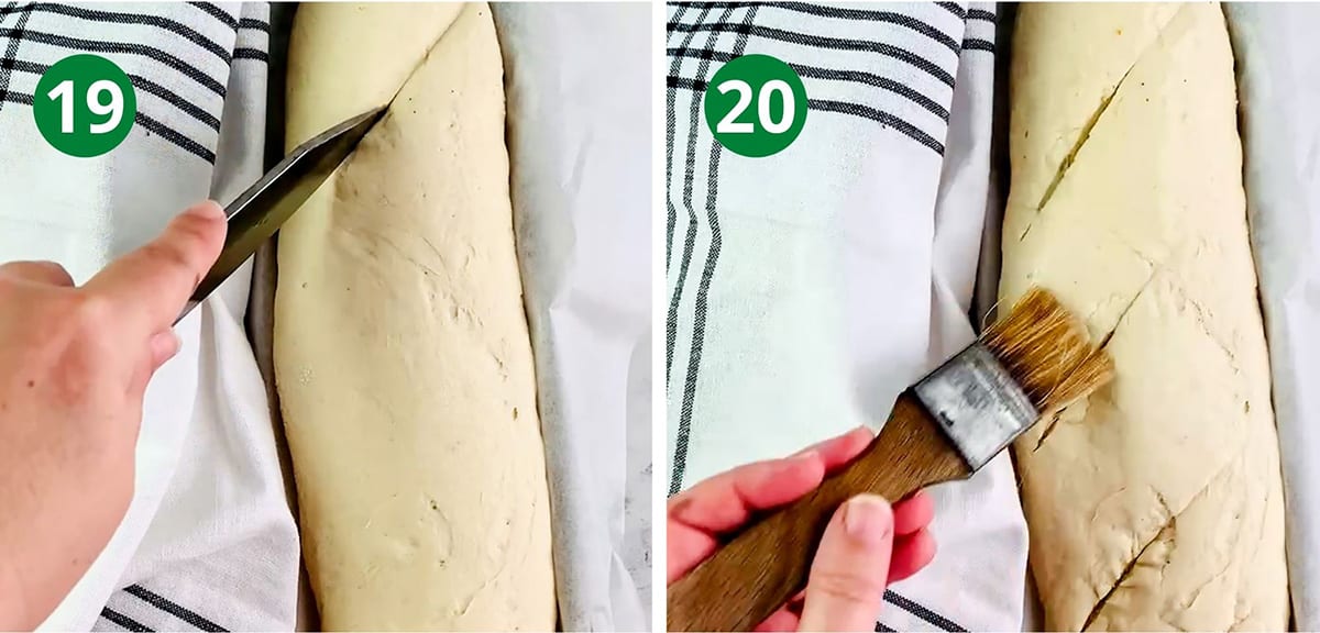 cut slits in the dough and brush with water