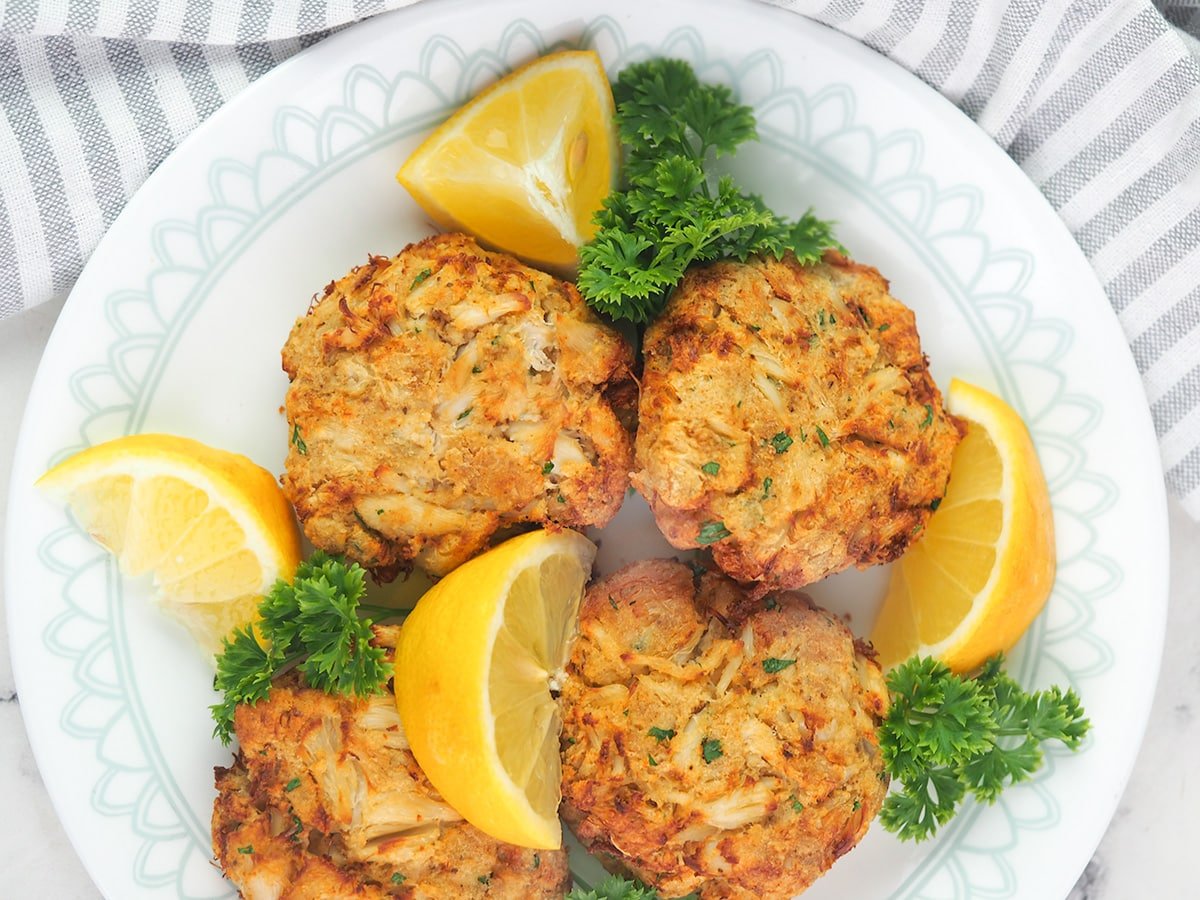 air fryer crab cakes on plate