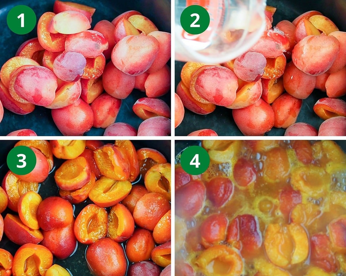 add water and peaches to pot then cook