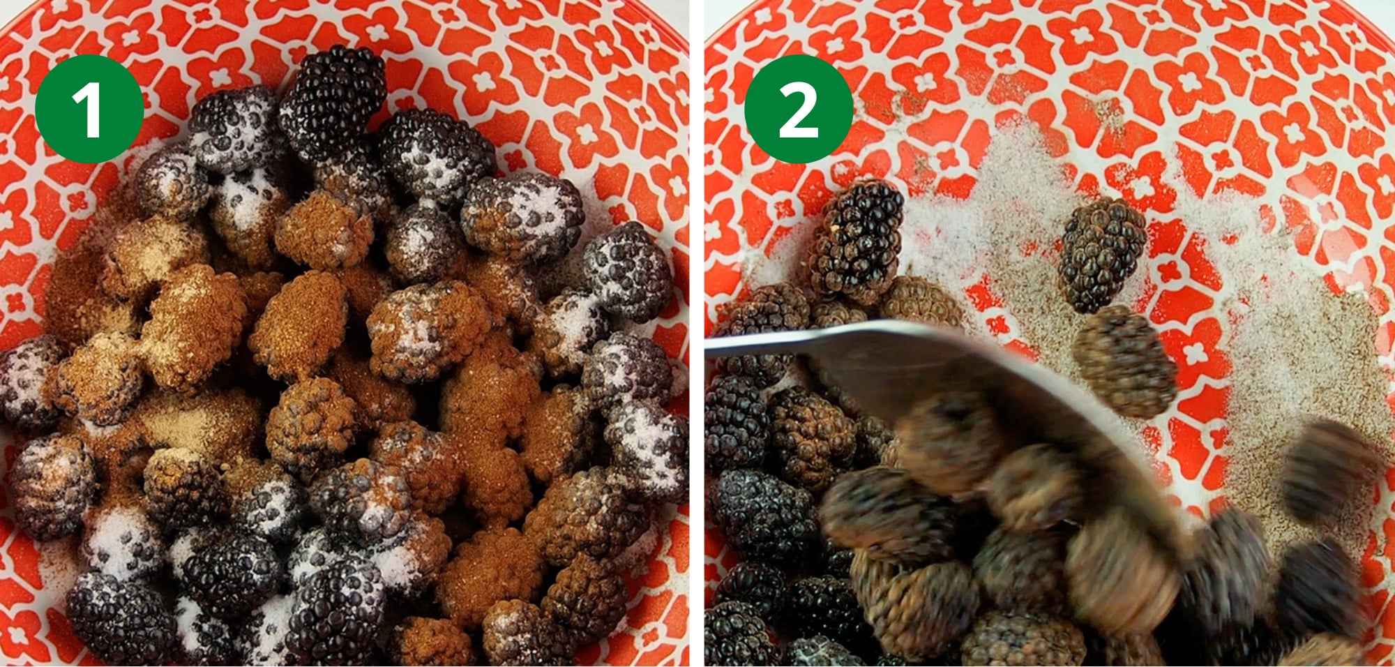 add sugar and seasoning to blackberries