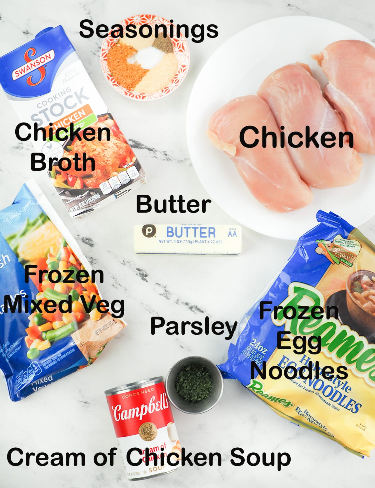 ingredients for chicken and noodles