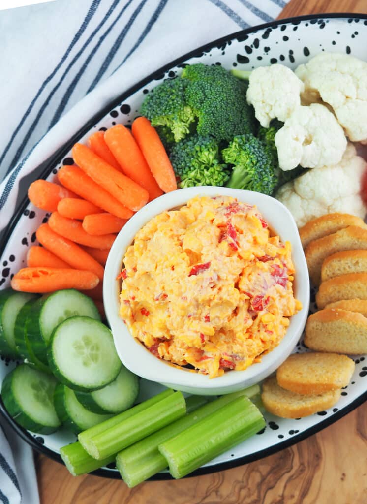 pimento cheese on vegetable tray