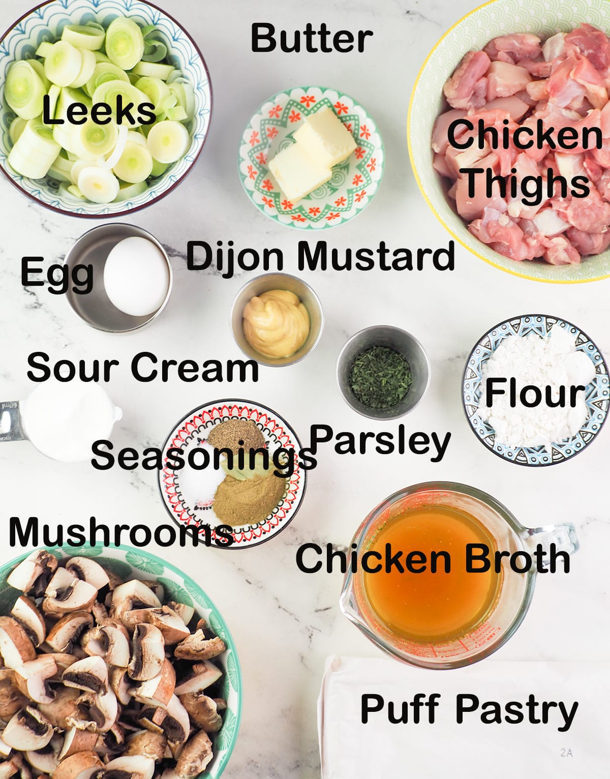 ingredients for chicken leek mushroom pie
