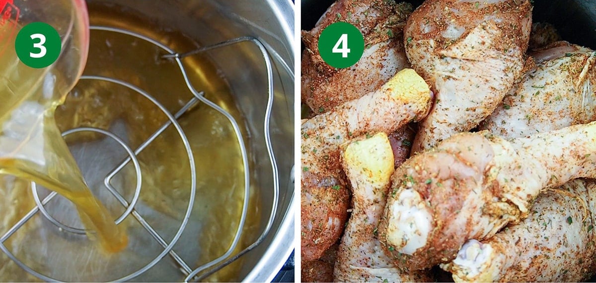 add chicken broth and drumsticks to instant pot