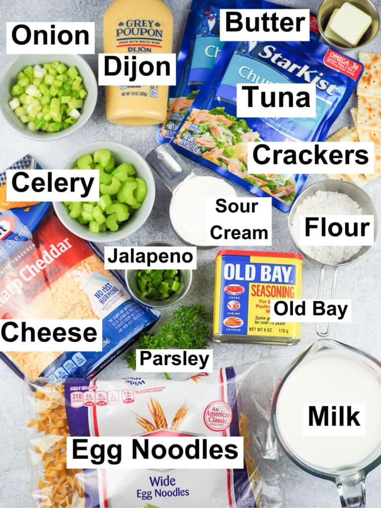 Ingredients for tuna noodle casserole