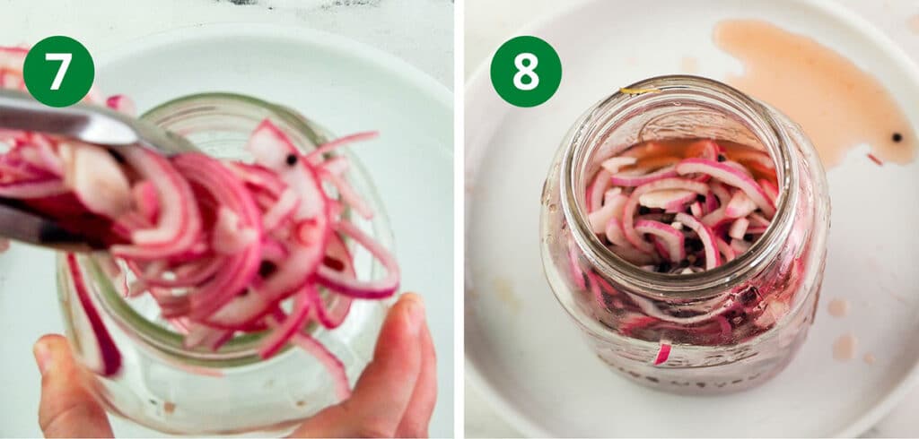 place onions in jar and pour in liquid