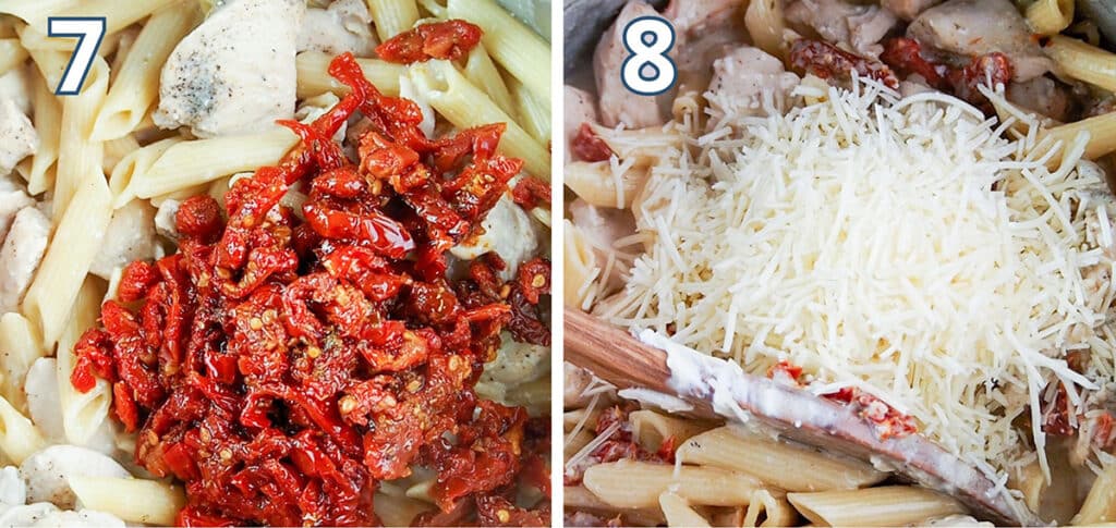 Finish chicken pasta with sun dried tomatoes and cheese