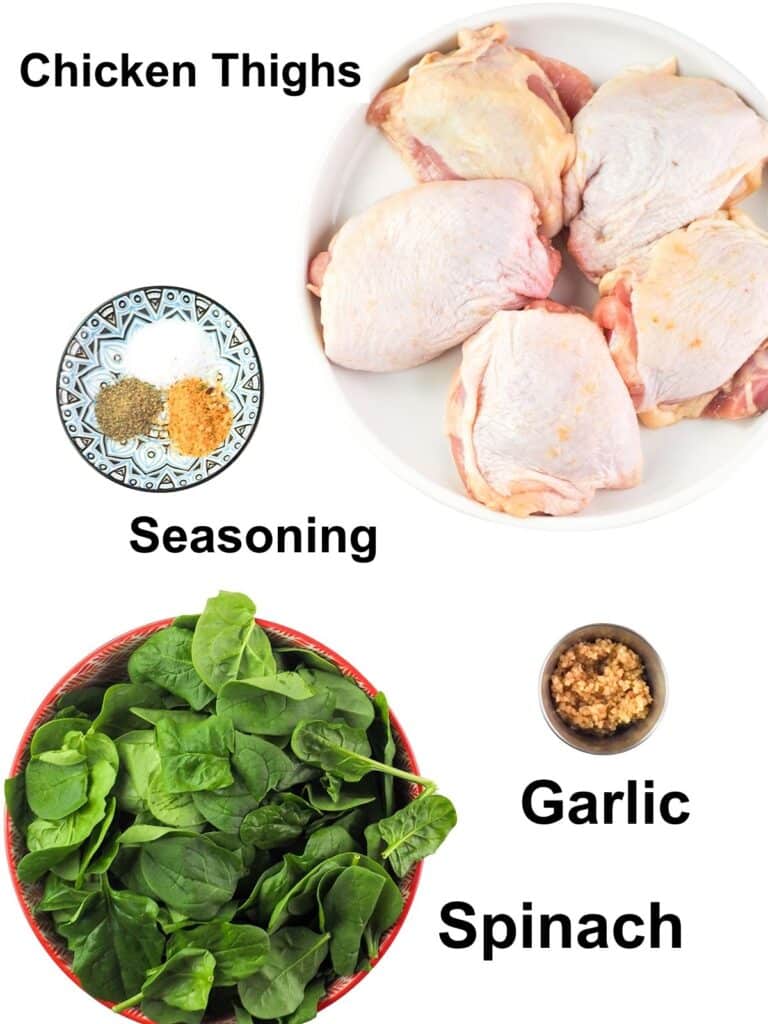 Ingredients for chicken thighs and garlic spinach