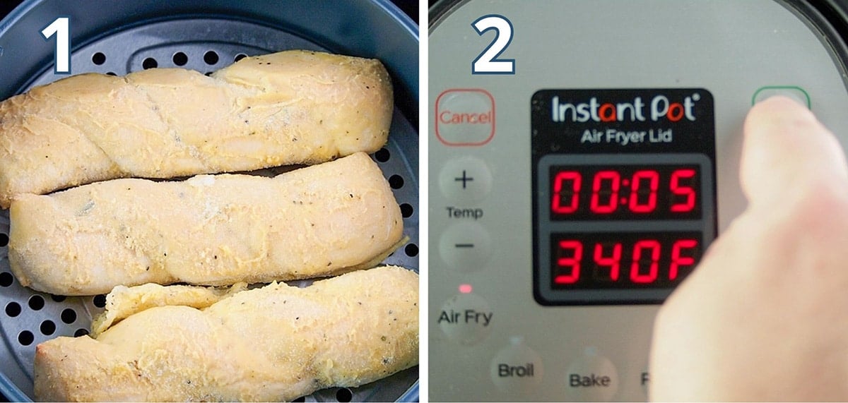 Place frozen breadsticks in air fryer and set timer