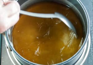 stir, heat, and dissolve
