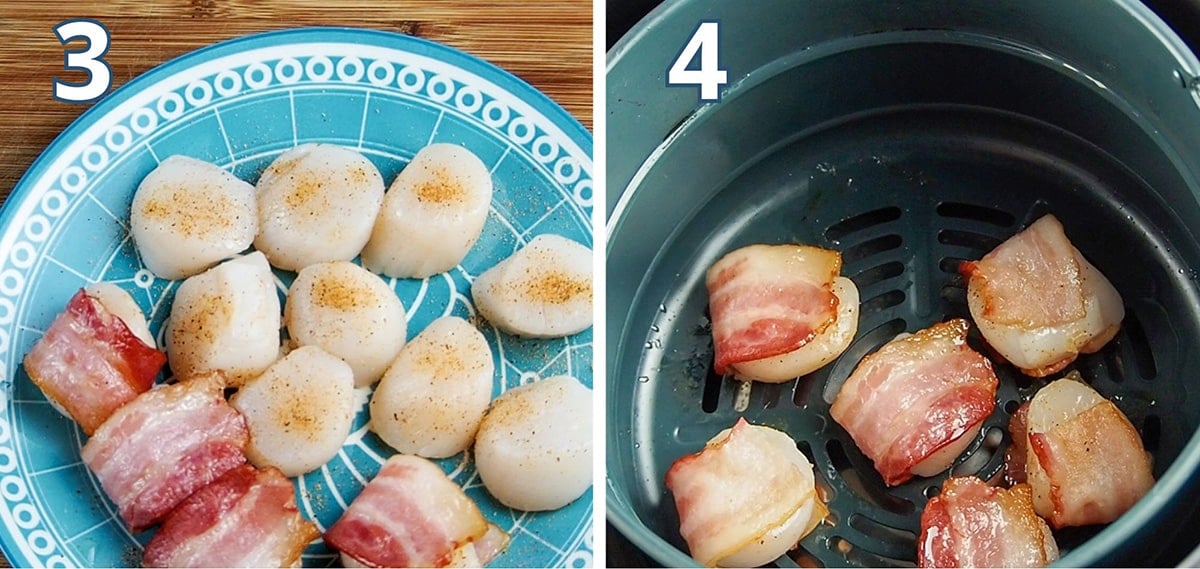 Wrap the scallops in bacon, and air fry