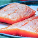 brined salmon on tray ready to cook